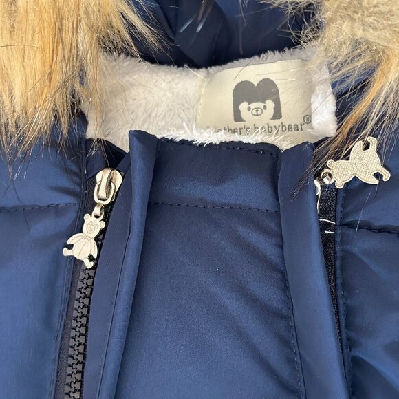 Mother's Babybear Infant Winter Snowsuit Parka Navy Fluffy Jacket Size 18-24 - Picture 6 of 11